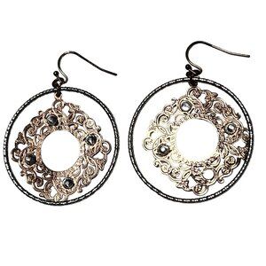 Elegant Gold Silver Tone Filigree Hoop Earrings Rhinestones Formal Fashion